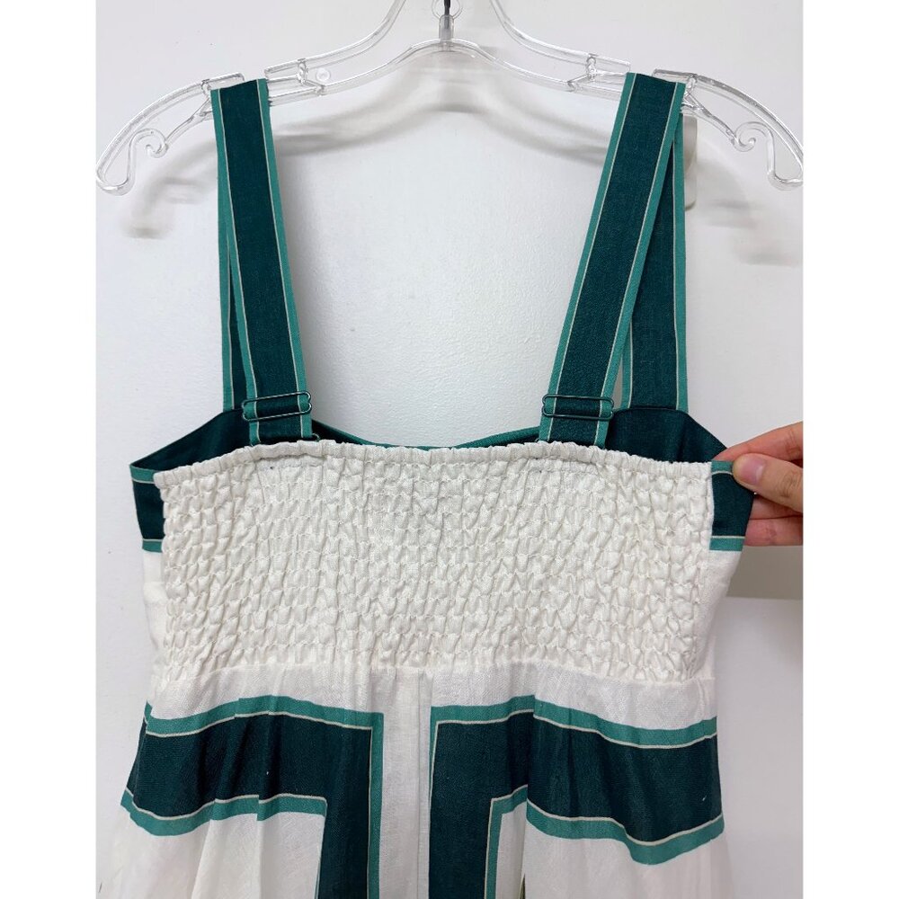 NWT Alemais Frutta Midi Sun Dress White Green Floral Fruit Stripe Linen AU 8 US4 - Picture 12 of 16